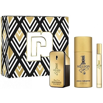 Paco Rabanne 1 Million набор: т.вода, 100 мл + т.вода, 10 мл (миниатюра) + дезодорант, 150 мл