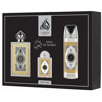 Lattafa King Of Arabia набор: парф.вода, 100 мл + парф.вода, 20 мл + дезодорант-спрей, 200 мл